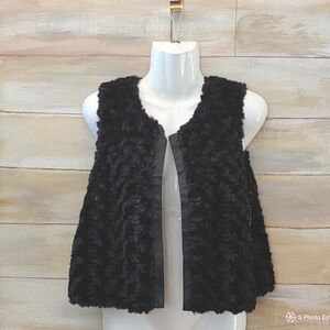 Mac & Jac women black faux fur open elegant lined cropped teddy Vest XL NWT y2k